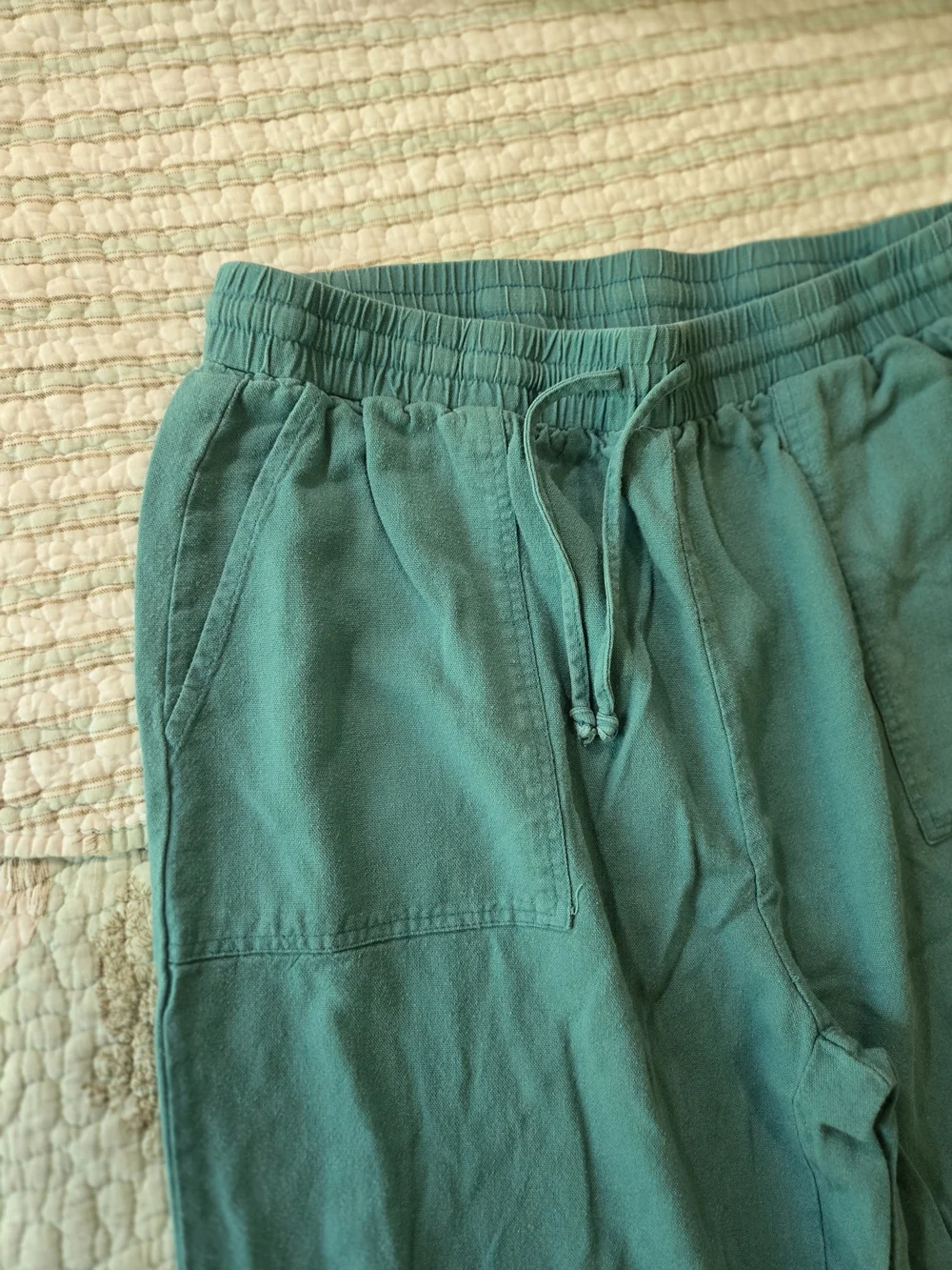 3 For $15 Cotton Linen Blend Teal Short/ Ankle Pants M - Picture 3 of 9